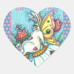 STICKER CŒUR BONJOUR PRINTEMPS FLUTTERBUN RABBIT, FUNNY BUNNY F