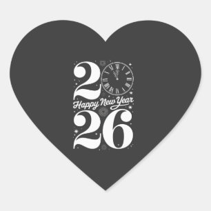 Sticker Cœur Bonne année 2026 Minuit Horloge Décompte
