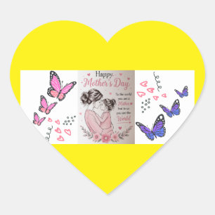 Sticker Cœur Bonne Fête des Mères Papillon
