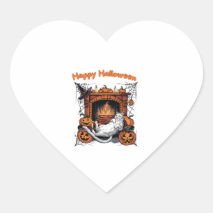 Sticker Cœur Bonne Halloween jolie sorcière de chat