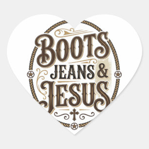 Sticker Cœur Boots Jeans & Jésus Foi Occidentale Vintage