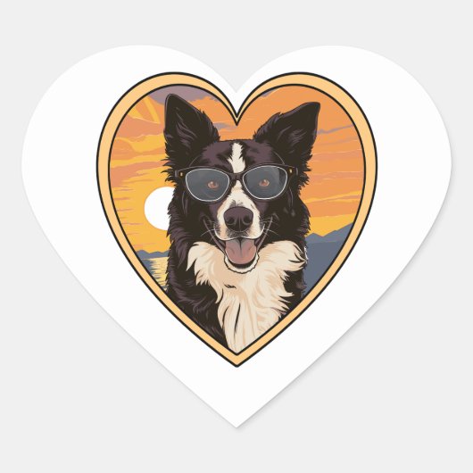 Sticker Cœur Bordure Collie avec lunettes de soleil (Devant)