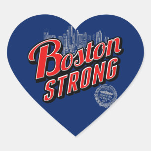 Sticker Cœur Boston Strong dans un décor rouge et bleu