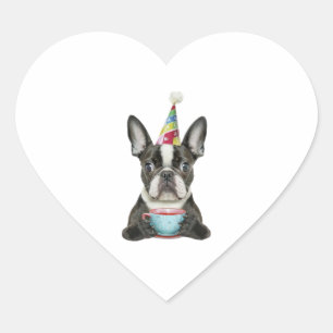 Sticker Cœur Boston Terrier Anniversaire Chapeau Classique T-sh