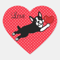 Boston Terrier & Red Heart Cartoon Love