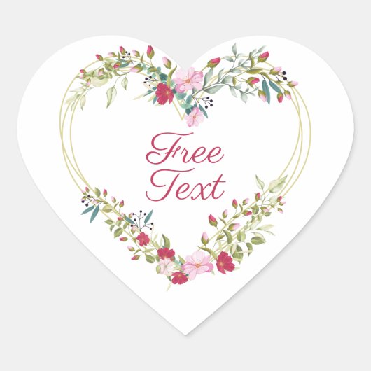 Sticker Cœur Botanical Heart in Pink and Red Shades Custom Text (Devant)