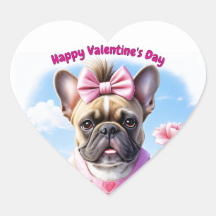 Sticker Cœur Bouledogue français Fleurs Bouledogue Français