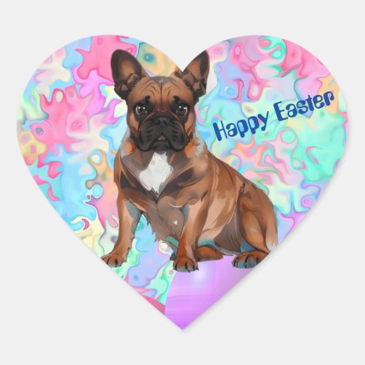 Sticker Cœur Bouledogue français Joyeuses Pâques Bouledogue fra (Devant)