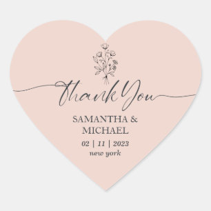 Sticker Cœur Bouquet de fleurs roses Signature Mariage Merci