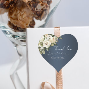 Sticker Cœur Bouquet de rose blanche Boho Dusty Mariage bleu