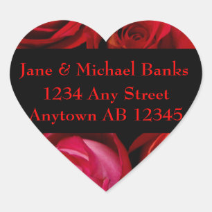 Sticker Cœur Bouquet de Roses rouges Mariage Adresse de retour