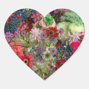 Sticker Cœur Bouquet floral automnal riche avec Gerberas et Ber