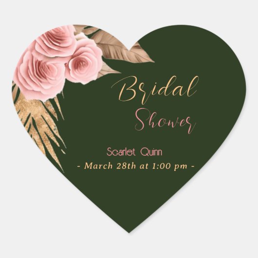 Sticker Cœur Bouquet rose rose boho d'aquarelle moderne #3 (Devant)