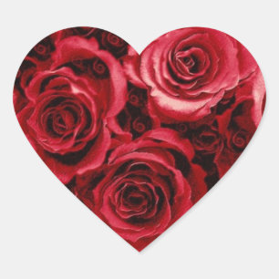 Sticker Cœur Bouquet Rose ROUGE - Sceau d'enveloppe Mariage