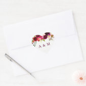Sticker Cœur Bourgogne Floral Boho toutes les occasions faveur (Enveloppe)