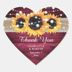 Sticker Cœur Bourgogne Rustique Burlap Dentelle Mariage de tour