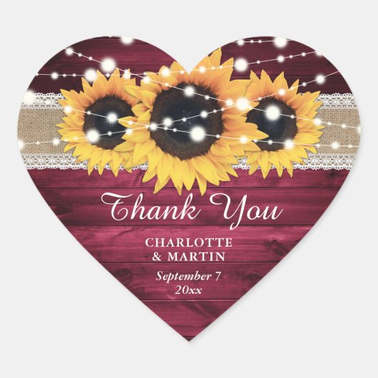 Sticker Cœur Bourgogne Rustique Burlap Dentelle Mariage de tour (Devant)