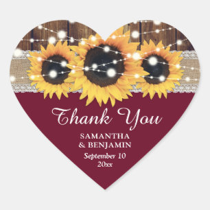 Sticker Cœur Bourgogne Rustique Pays Tournesol Mariage Favorise