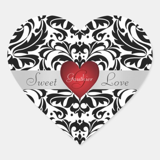 Sticker Cœur Bouton de coeur noir et blanc Damask Candy Buffet (Devant)