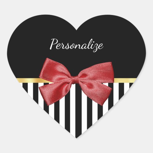Sticker Cœur Bow rouge classique Grandes noires et blanches ave (Devant)