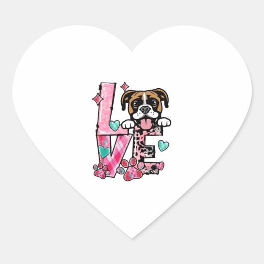 Sticker Cœur Boxer Chien J'aime Mon Chien Valentines Jour (Devant)