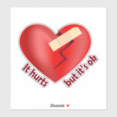 Sticker Coeur brisé guéri avec patch et citation de vie (Feuille)