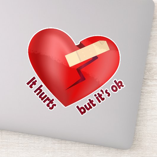 Sticker Coeur brisé guéri avec patch et citation de vie (Détail)