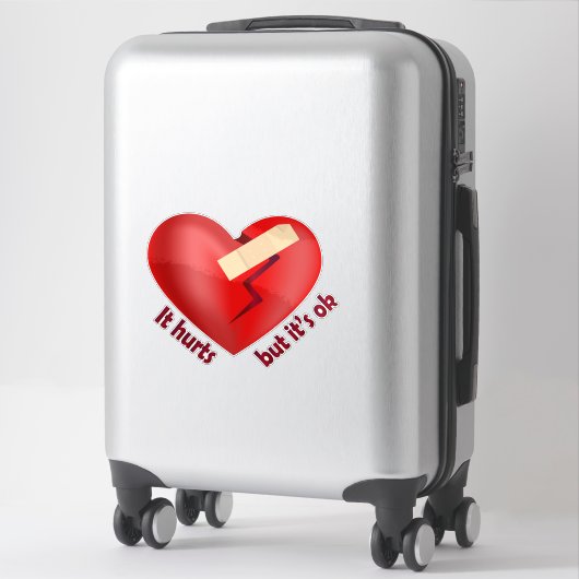 Sticker Coeur brisé guéri avec patch et citation de vie (Sur valise)