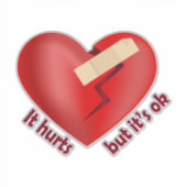 Sticker Coeur brisé guéri avec patch et citation de vie (Devant)