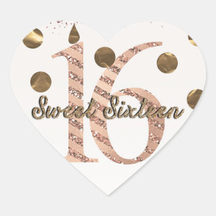 Sticker Cœur Bronze Polka Dots Rose Gold Anniversaire 16 Ans