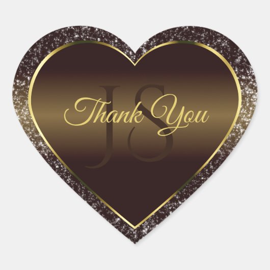 Sticker Cœur Brown doré avec Parties scintillant Initiales Merc (Devant)