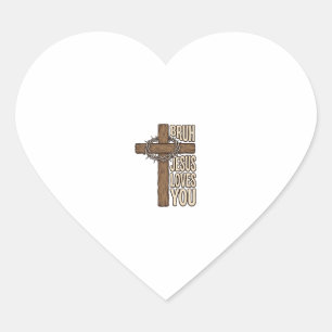 Sticker Cœur Bruh Jésus T'aime Croix Vintage Chrétien Vecto