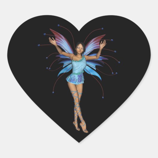 Sticker Cœur Brunette Pixie 3D - violet et bleu (Devant)
