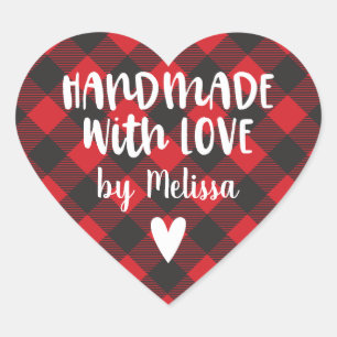 Sticker Cœur Buffle de Noël Plaid artisanal avec amour