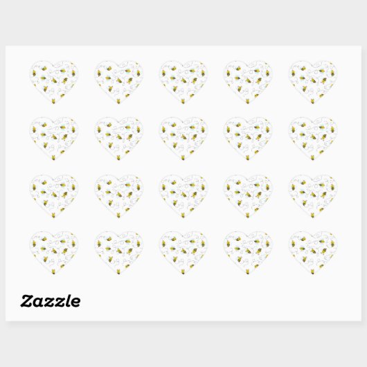 Sticker Cœur Bumblebee Flying Yellow Black Bumble Bee (Feuille)