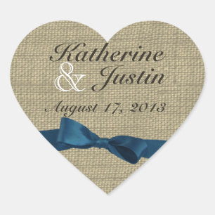 Sticker Cœur Burlap Coeur et Bow bleu foncé