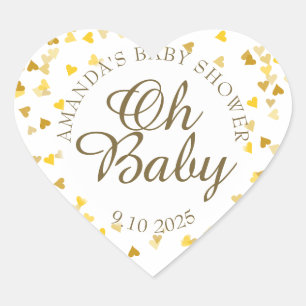 Sticker Cœur Cadeau de Baby Shower Cœurs Dorés Oh Bébé
