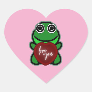 Sticker Cœur Cadeau de coeur de grenouille mignonne je t'aime p