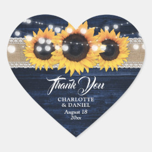 Sticker Cœur Cadeau de mariage Fleur de tournesol Toile de jute