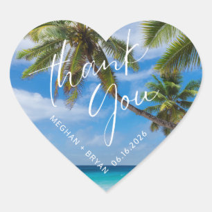Sticker Cœur Cadeau de Mariage Merci Plage Tropicale
