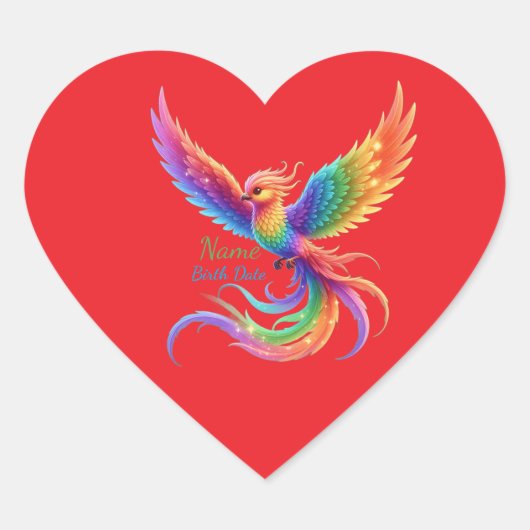 Sticker Cœur Cadeau personnalisé de naissance au nom du phénix (Devant)