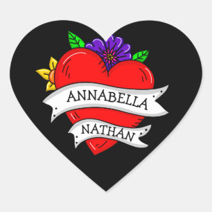 Sticker Cœur Cadeau romantique à deux   Art du style tatouage