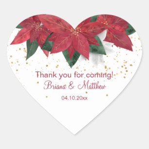 Sticker Cœur Cadeaux de mariage élégants Poinsettia Rouge Noël