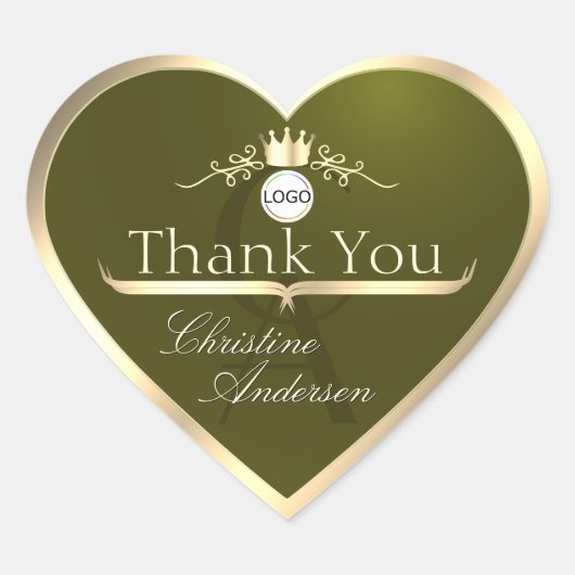 Sticker Cœur Cadre de logo et monogramme couleur or vert olive  (Devant)
