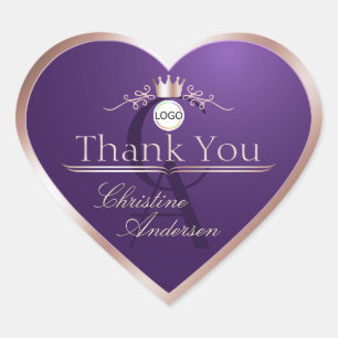 Sticker Cœur Cadre en or rose et monogramme Merci de logo Rose 