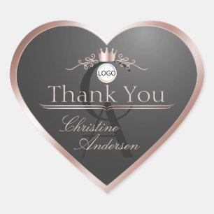 Sticker Cœur Cadre Monogramme Logo Merci Anthracite Rose Gold