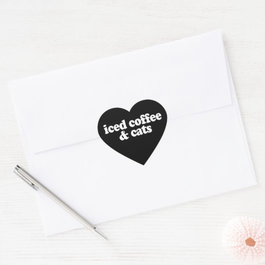 Sticker Cœur Café glacé et chats (Enveloppe)