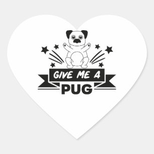 Sticker Cœur Câlins de Pug Maman de chiot Papa chien Maman four