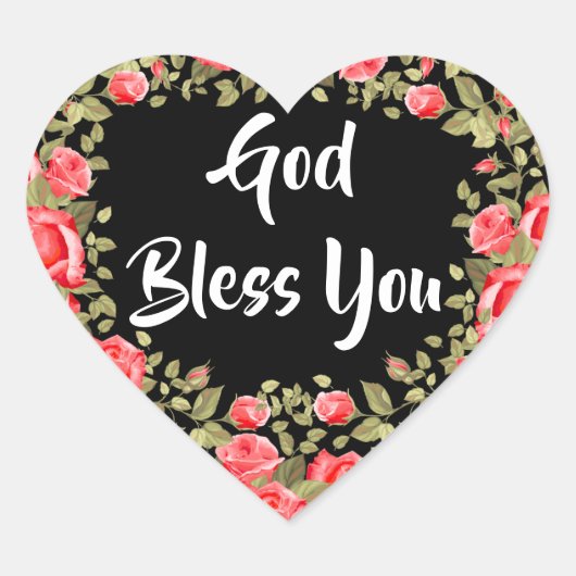 Sticker Cœur Calligraphie florale catholique religieuse Roses r (Devant)