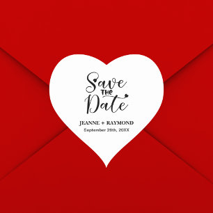 Sticker Cœur Calligraphie Moderne Simple Mariage Carte "Save th